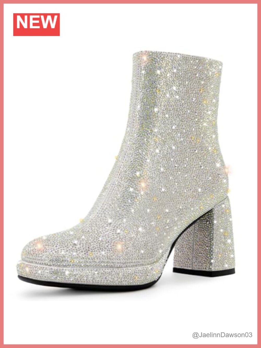 Women's Rhinestone Chunky Block Heel Ankle Booties Sparkly Platform Glitter